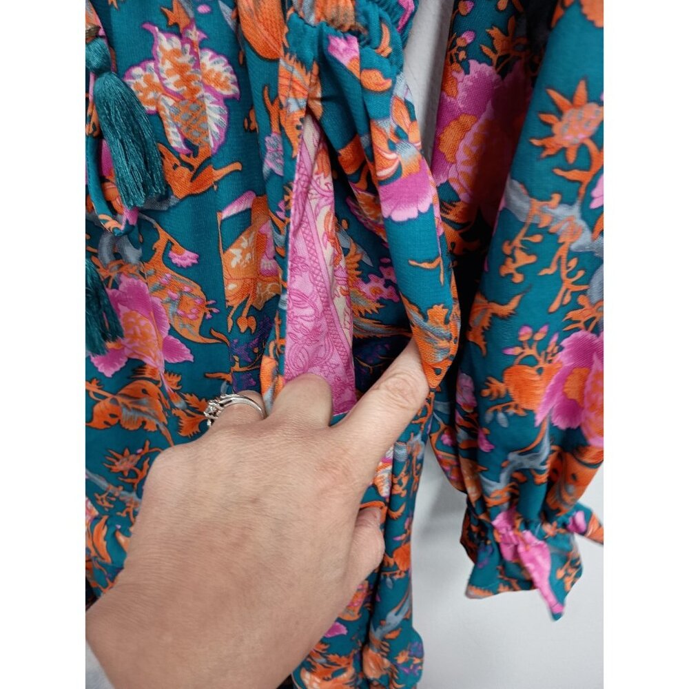 Anthropologie Boemo BOHO Maxi Dress Womens Small Blue Pink Floral Tiered Ruffle - Picture 8 of 13
